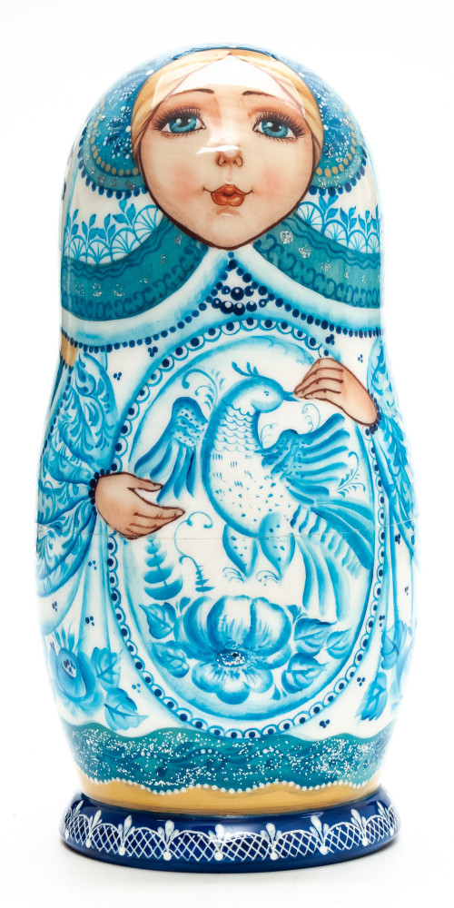 160mm Gzhel hand painted Matryoshka round Doll 5pcs (by Skazka)