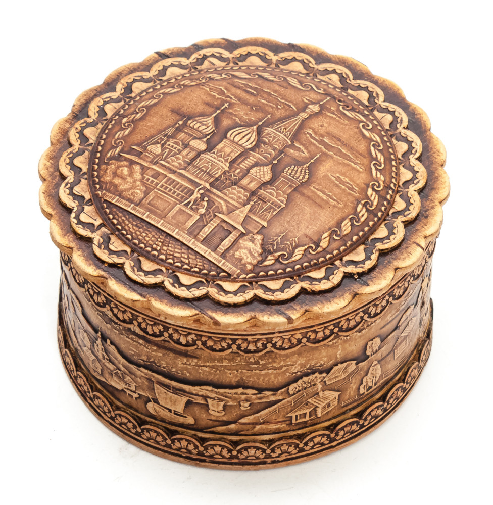  d 90 mm Saint Basil Cathedral hand made Birchbark Jewelry Box (by Maxim Birch)