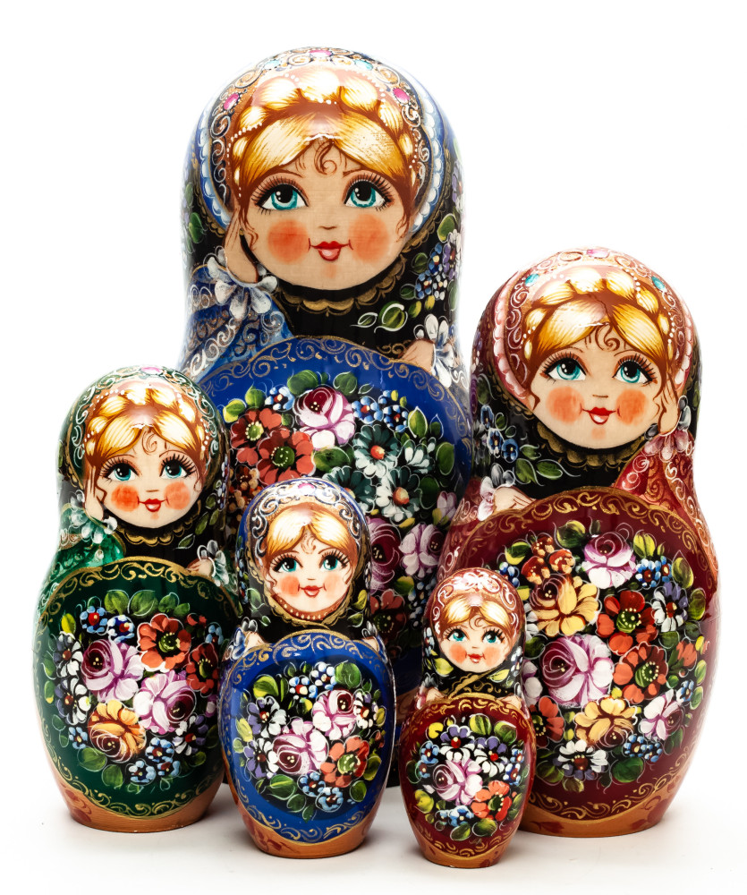 240 mm Zhostovo Patterns hand painted wooden Russian Matryoshka doll 5 pcs (by Olga Collection)