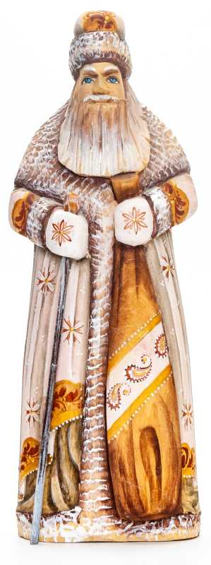 240 mm Santa with a Magic Staff and a Bag handpainted Wooden Carved Statue (by Natalia Nikitina Workshop)