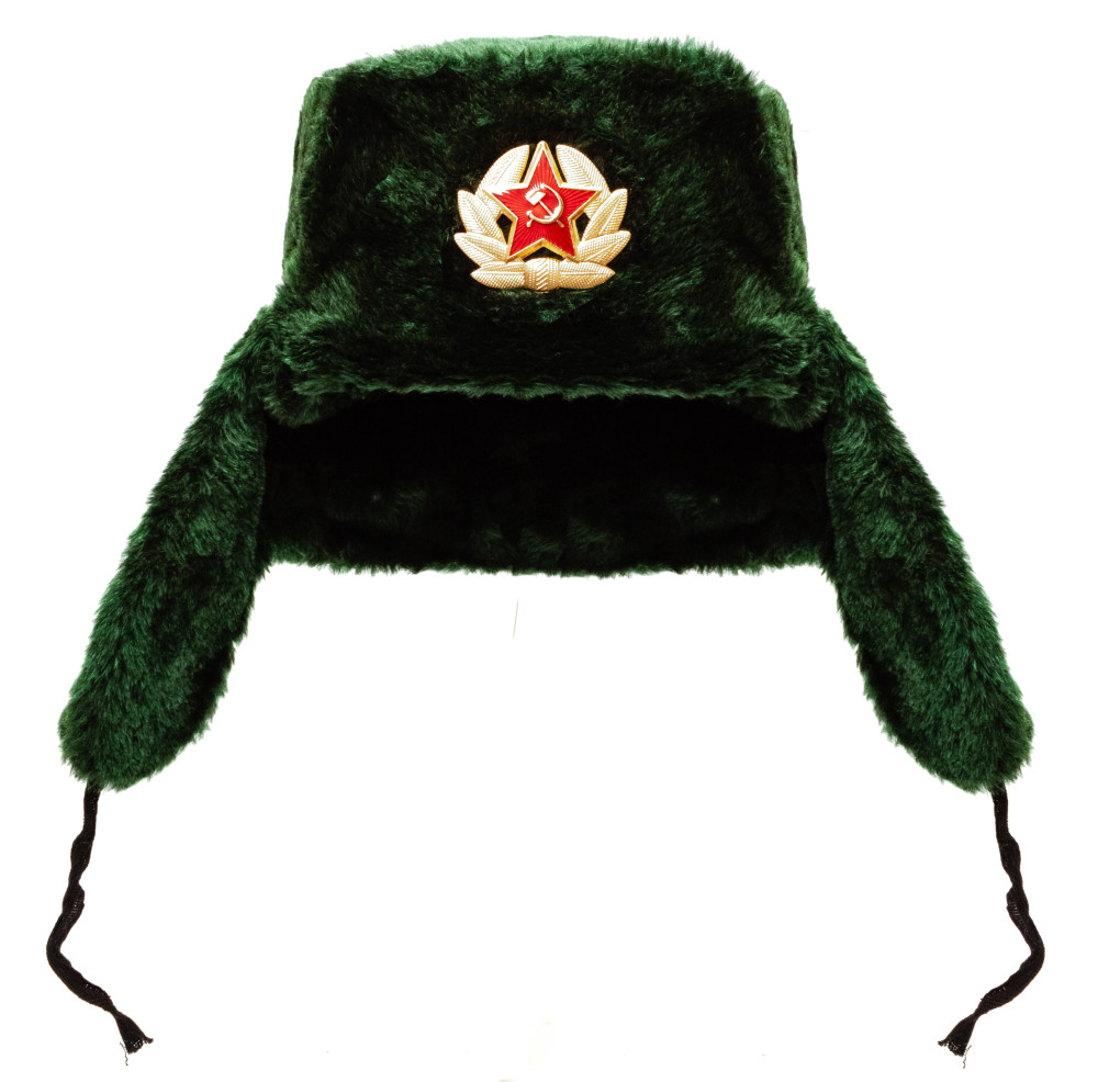 USSR Red Army Fur Ushanka Winter Hat (green, any size)