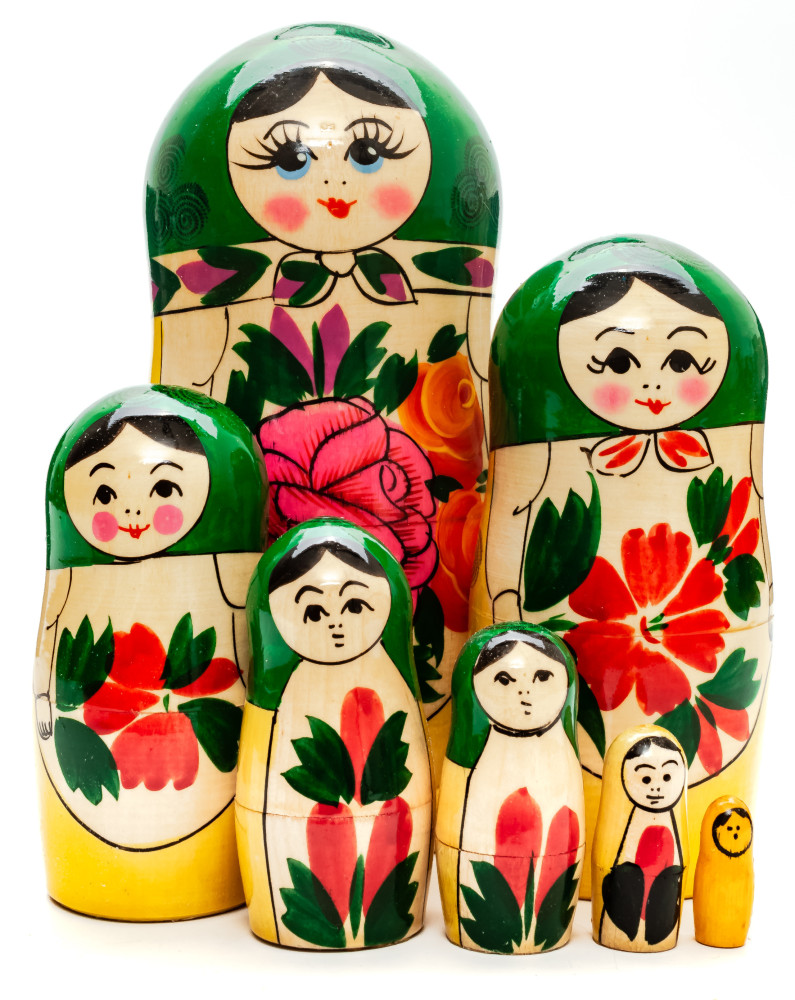 170 mm Green Head Semenovskaya Hand Painted Wooden Russian Matryoshka Nesting Doll 7 pcs inside (by Ivan Studio)