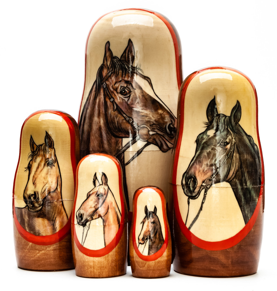 180mm Horse hand painted on wooden Matryoshka doll 5 pcs (by Alexander Famous Paintings Studio)