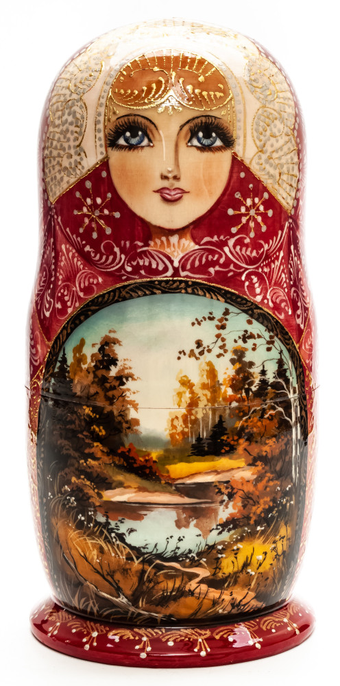 220 mm Autumn River hand painted on Wooden Matryoshka doll 7 pcs (by Trifinov Studio)