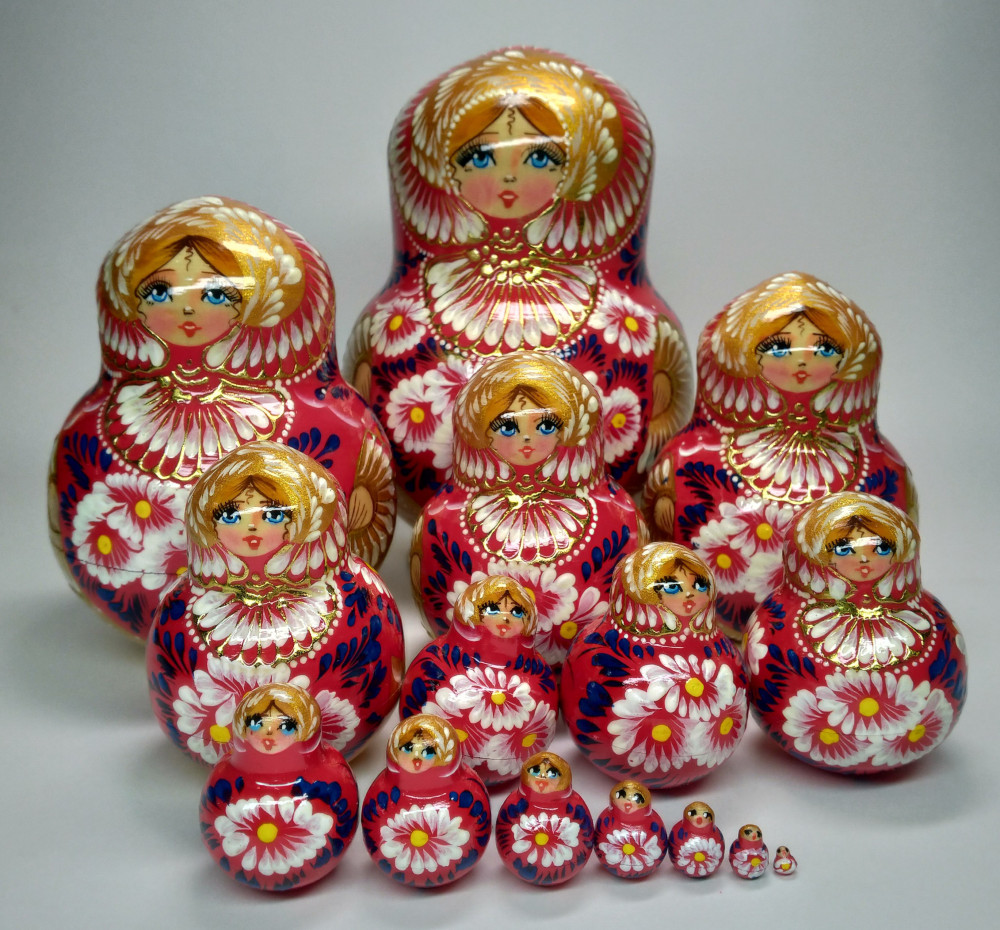 170mm Daisies Hand Painted Wooden Matryoshka doll 15 pcs (by Valentina Dolls)