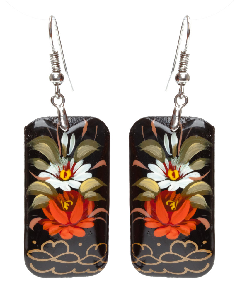 20x35mm Zhostovo wooden Earrings (by Lada Workshop)