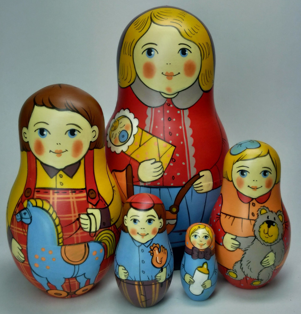 Shop Exclusive Nesting Dolls 125 mm Mistress with Baby hand painted Traditional Russian Wooden Matryoshka doll 5 pcs (by Igor Malyutin) online at Skazka.site | Eligible for fast shipping and free returns. 125 mm Mistress with Baby hand painted Traditional Russian Wooden Matryoshka doll 5 pcs (by Igor Malyutin)