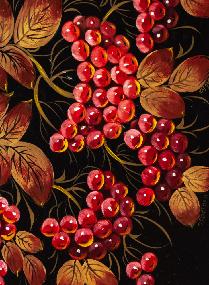 250x330 mm Zhostovo Patterns hand painted and lacquered by Kudinova Metal Forged Tray (by Lada Crafts)