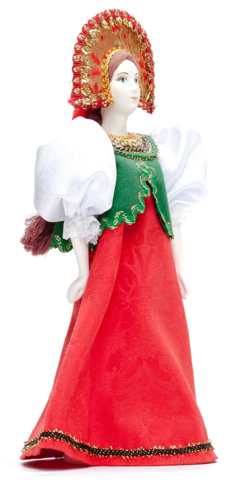 Porcelain Doll in a Russian Dress and Kokoshnik - 11 Inches (by Le Russe)
