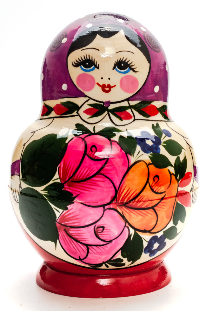 Semenovskaya Russian Matryoshka Nesting Doll violet head round shape 10 pcs inside