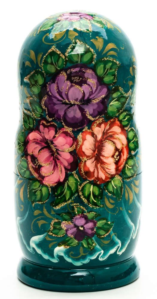160 mm Flowers hand painted on Wooden Matryoshka doll 5 pcs (by Skazka)