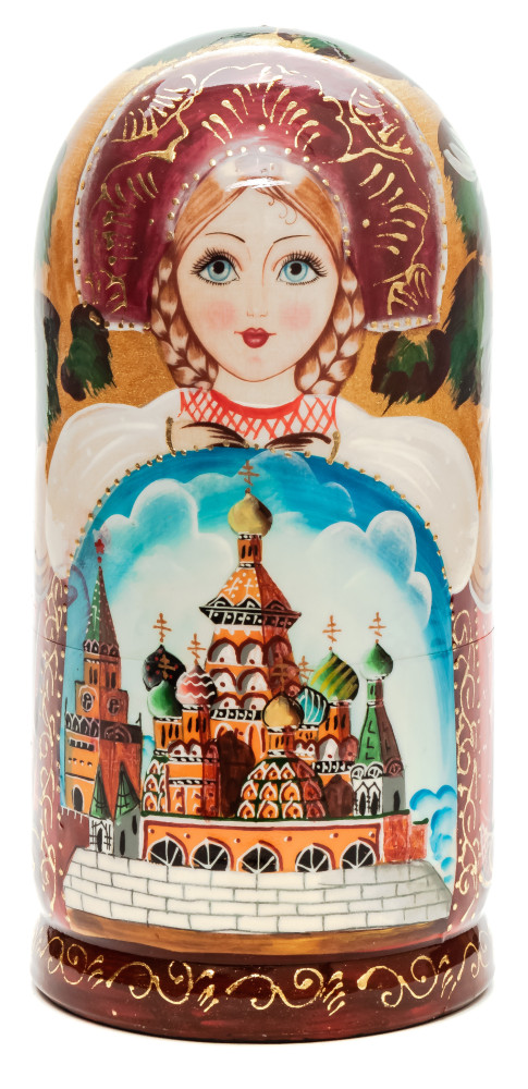 180 mm Moscow Saint Basil Cathedral handpainted Wooden Matryoshka Doll 5 pcs (by Sheherazade)