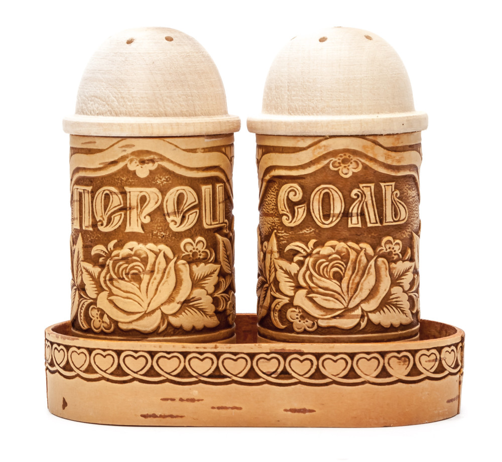 95x50 mm Salt and Pepper hand made birch Set with Tray (by Maxim Birch)