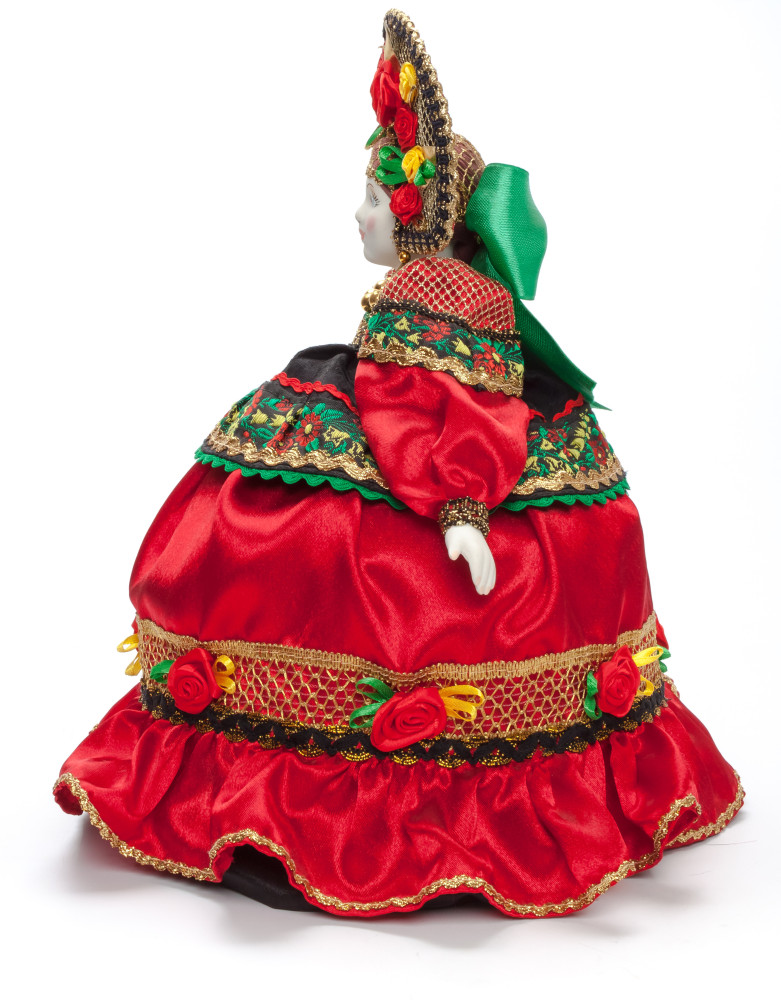 Russian Girl in a Red Dress Kettle Porcelain Doll Warmer - 16 Inches