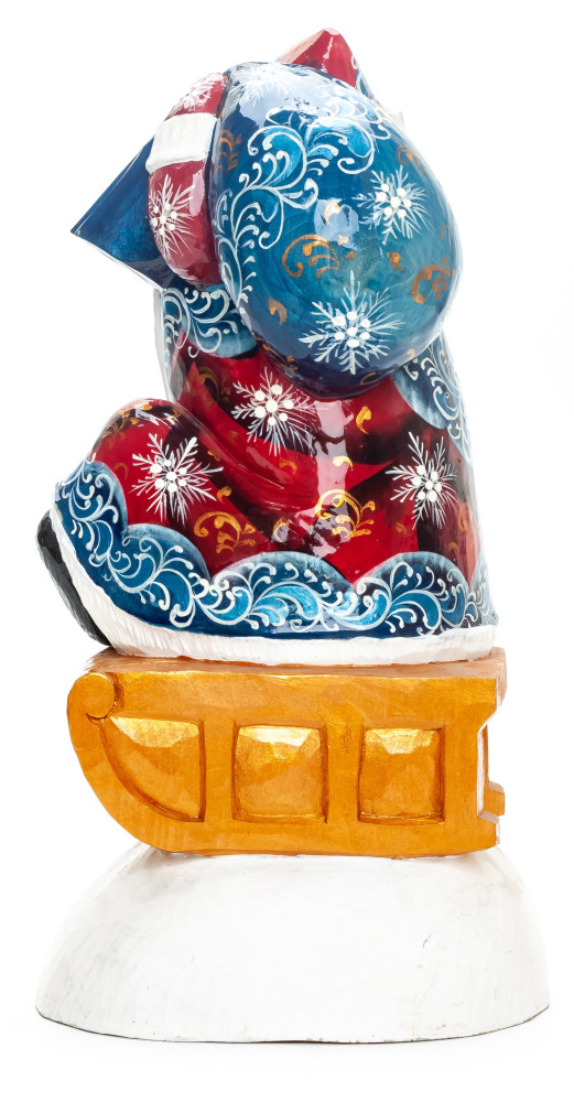 250 mm Santa with a Bag Riding the Sleighs Carved Wood Hand Painted Collectible Figurine  (by Natalia Nikitina Workshop)