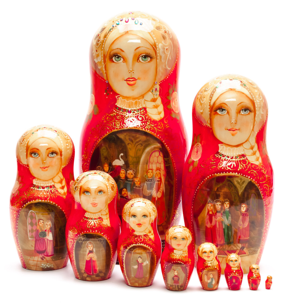 280 mm The Dinner hand painted wooden Matryoshka doll 10 pcs (by GOLDEN COCKEREL)