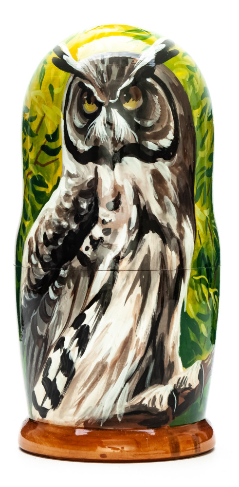 180mm Owl hand painted on wooden Matryoshka doll 5 pcs (by Alexander Famous Paintings Studio)