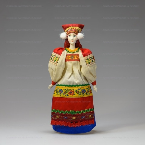 Russian Girl hand made Porcelain Doll in a National Dress and Kokoshnik - 11 Inches (by Le Russe)