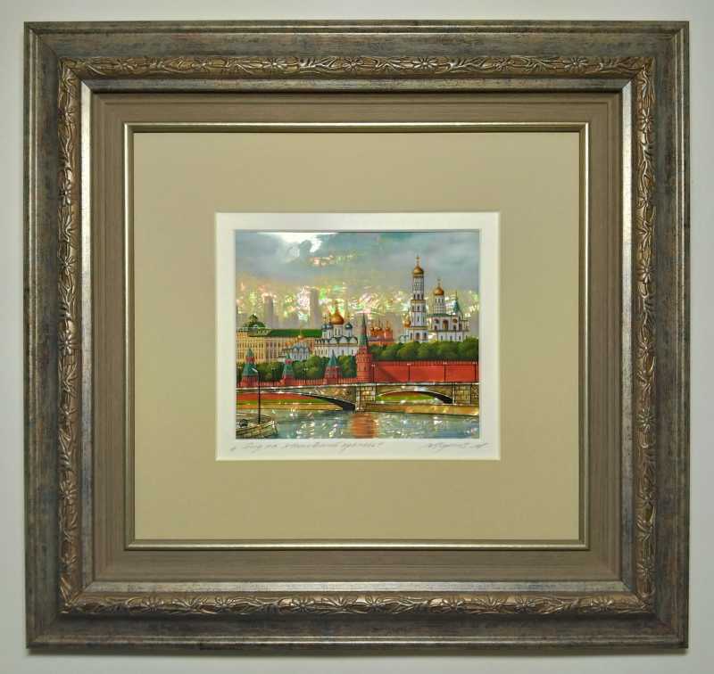 360x340 mm Moscow Kremlin hand painted on Nacre Fedoscino painting (by Tatiana Fedoscino Arts)