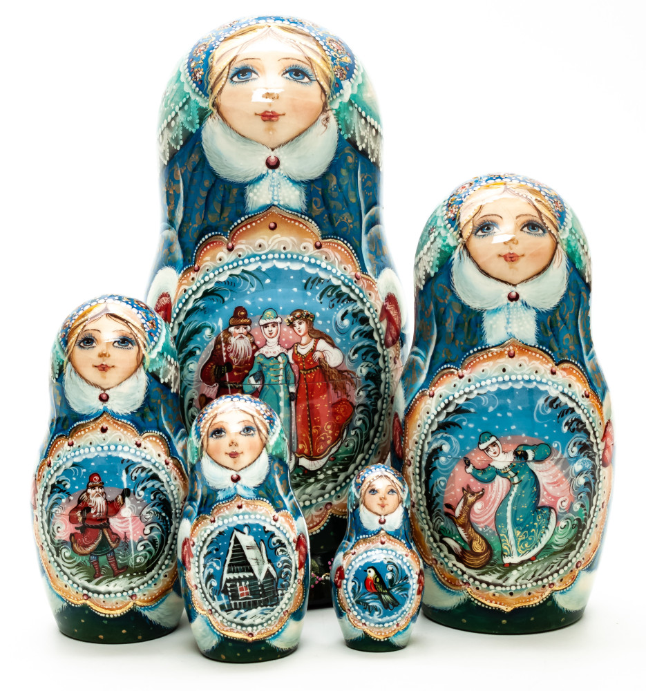 Shop Exclusive Nesting Dolls 180 mm Snowmaiden Princess hand painted on wooden Matryoshka doll 5 pcs (by A Studio) online at Skazka.site | Eligible for fast shipping and free returns. 180 mm Snowmaiden Princess hand painted on wooden Matryoshka doll 5 pcs (by A Studio)