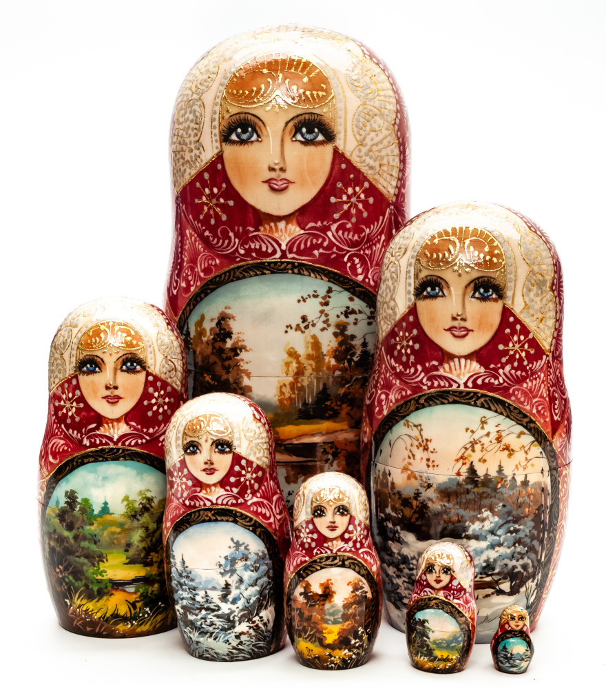 220 mm Autumn River hand painted on Wooden Matryoshka doll 7 pcs (by Trifinov Studio)