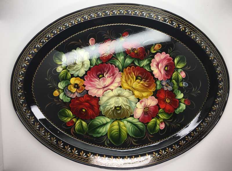 Zhostovo Hand Painted Metal Tray