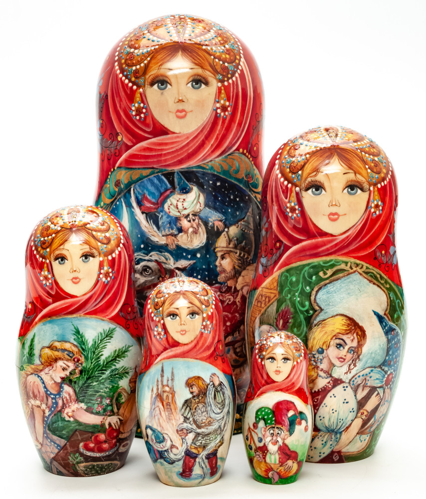 Shop Exclusive Nesting Dolls 180 mm Ruslan and Lyudmila hand painted on Wooden Matryoshka doll 5 pcs (by Natalia Crafts) online at Skazka.site | Eligible for fast shipping and free returns. 180 mm Ruslan and Lyudmila hand painted on Wooden Matryoshka doll 5 pcs (by Natalia Crafts)