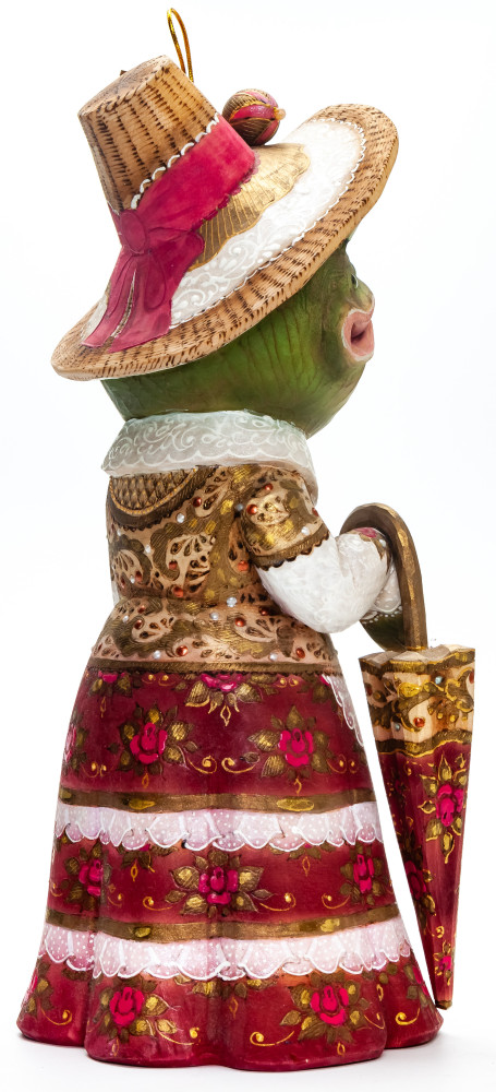 260 mm Frog with an Umbrella  hand painted Wooden Statue (by Natalia Nikitina Workshop)