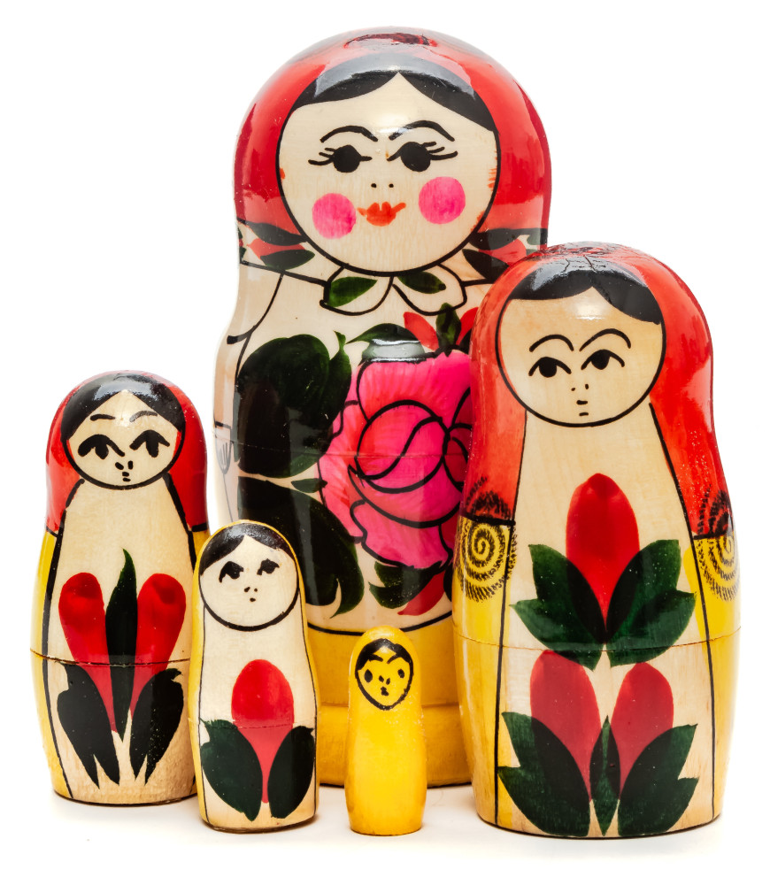 105 mm Red Head Semenovskaya handpainted wooden Matryoshka Doll 5 pcs (by Ivan Studio)