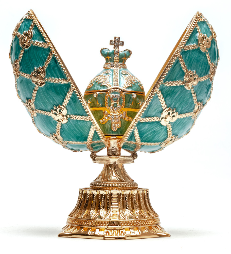115 mm Light Blue Easter Egg with the Crown and Clock