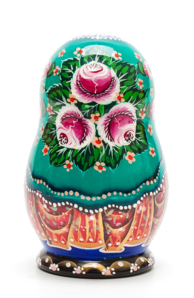 80 mm Maiden with Flowers hand painted on Wooden Matryoshka doll 4 pcs (by Vasily Crafts)