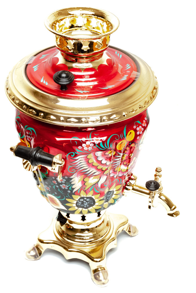 Firebird and Sunflower hand painted Electric Samovar Kettle with Teapot and Tray