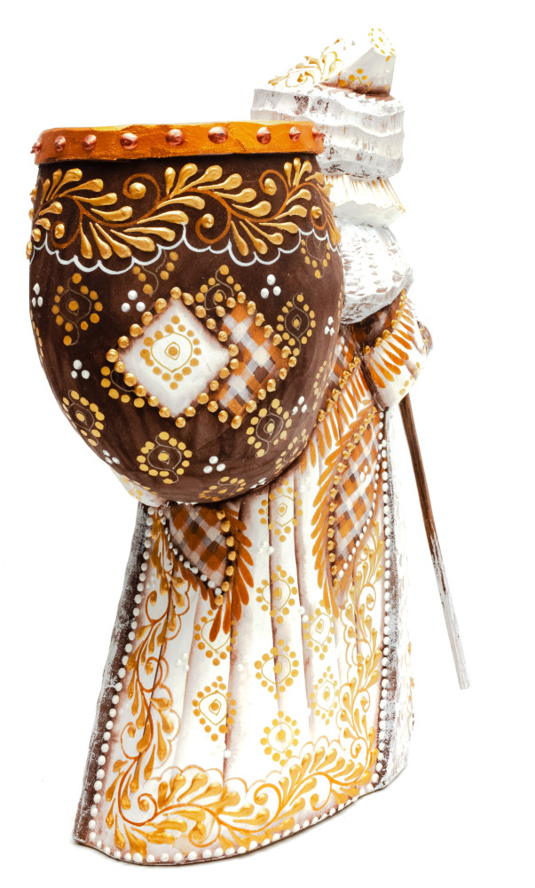 220 mm Santa with a Magic Staff and a Bag Carved Wood Hand Painted Collectible Figurine (by Natalia Nikitina Workshop)