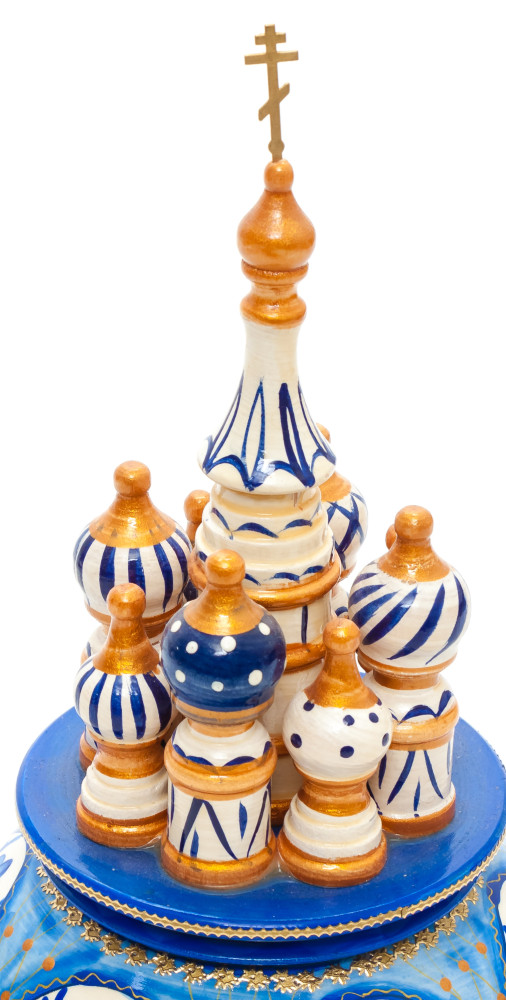 210 mm Saint Basil's Cathedral Gzhel Art hand painted Wooden Music Box (by Nightingale Crafts)