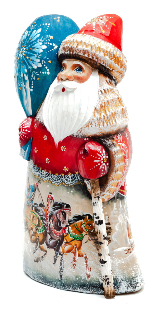 210 mm Santa Claus with a birch staff and a large bag of gifts (by Igor Carved Wooden Figures Studio)