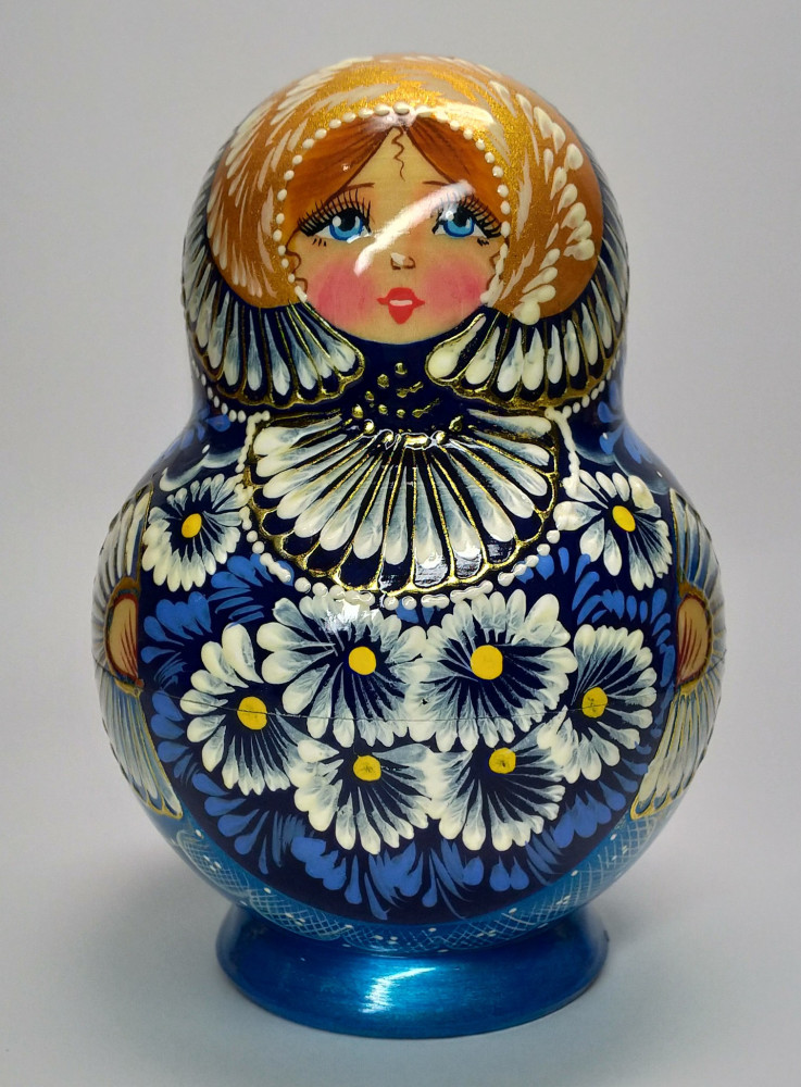 150mm Daisies Hand Painted Wooden Matryoshka doll 20 pcs (by Valentina Dolls)