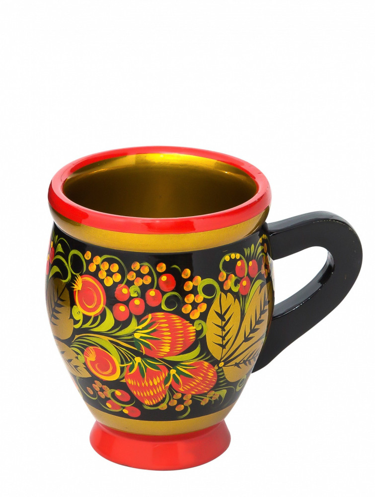 100x80 mm Khokhloma hand painted wooden Mug (by Golden Khokhloma)