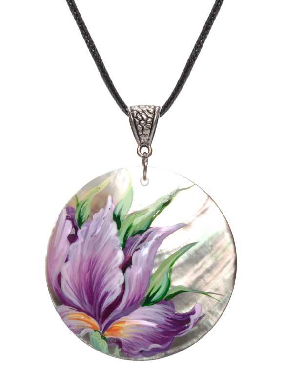d50 mm Flower hand painted Nacre Pendant (by Tatiana Shkatulka Crafts)