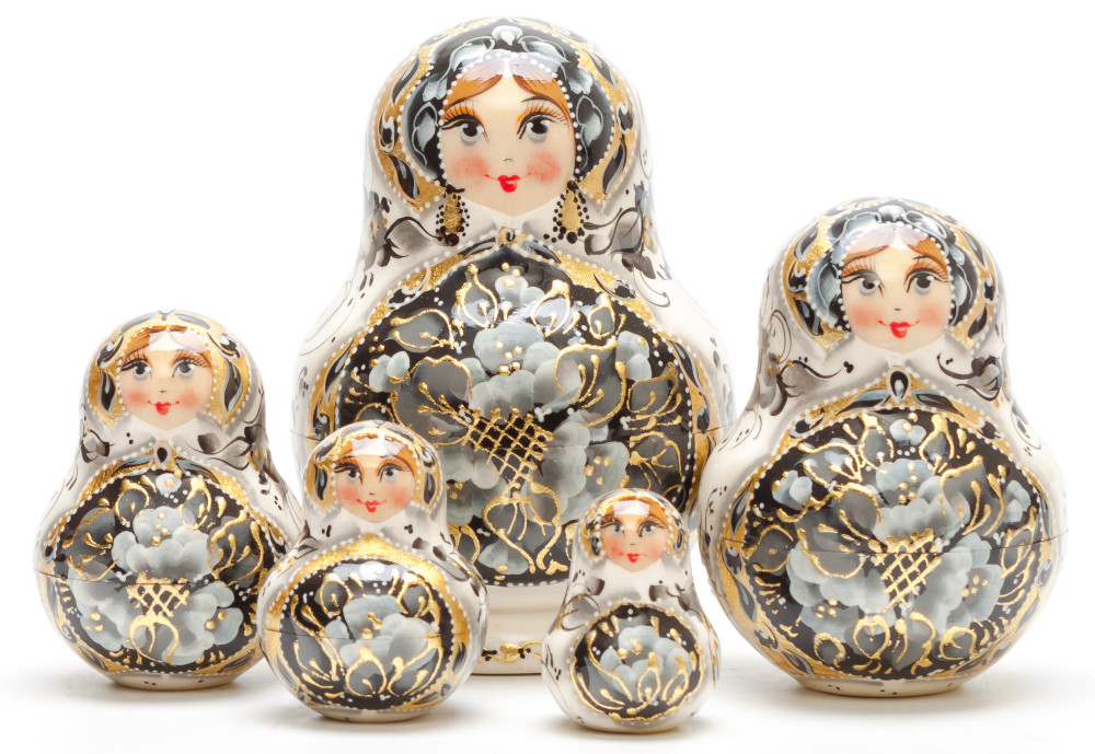 110 mm Zhostovo tall hand painted Russian Matryoshka doll 5 pcs (by A Studio)