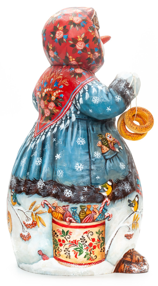 260 mm Snowman with Bagels hand painted wooden figurine (by Natalia Nikitina Workshop)
