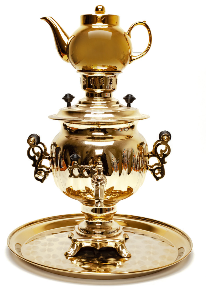 Acorn Electric Gold Samovar Kettle with Teapot and Tray