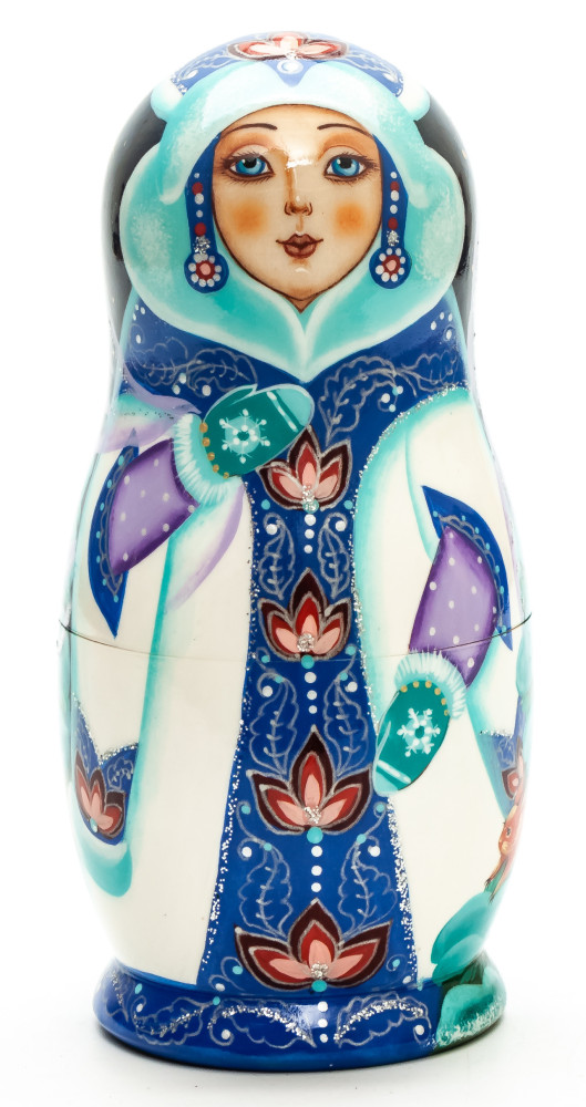  140 mm Snowmaiden Princess hand painted Matryoshka 5 pcs (by Galina Ulianova)