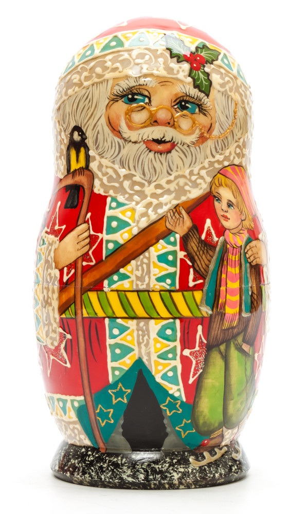180 mm Santa Claus with Boy hand painted wooden Matryoshka Doll 5 pcs (by Skazka)
