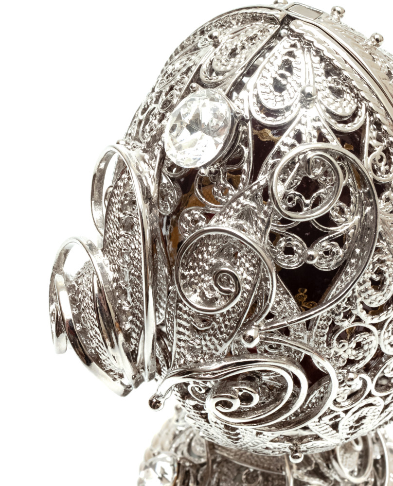 120 mm Delicate with a Monogram Silver on a Magnet Stand with a wooden Egg inside Easter Egg