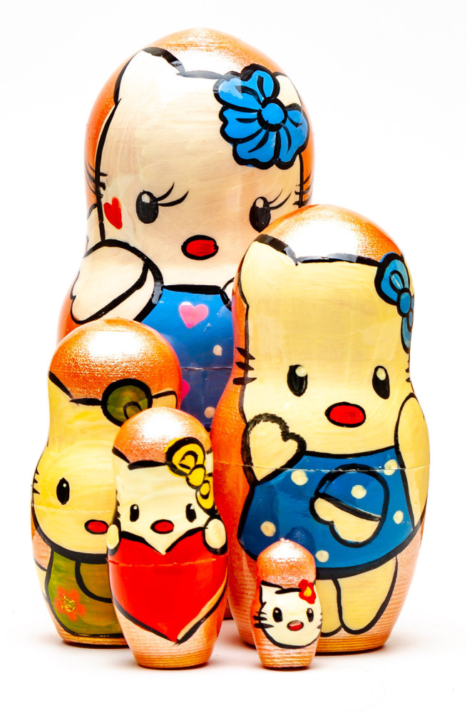110mm Hello Kitty Hand Painted Matryoshka Doll 5 pcs (by Konstantin Crafts)