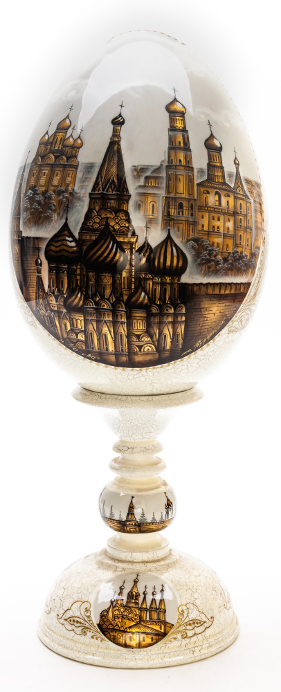 320 mm Moscow hand painted on red colored wooden Egg with standby (by Tatiana Crafts)