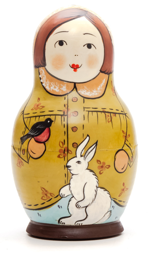 Shop Exclusive Nesting Dolls 110 mm Mistress with Hare hand painted Traditional Russian Wooden Matryoshka doll 5 pcs (by Igor Malyutin) online at Skazka.site | Eligible for fast shipping and free returns. 110 mm Mistress with Hare hand painted Traditional Russian Wooden Matryoshka doll 5 pcs (by Igor Malyutin)