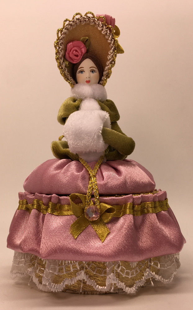 Girl with a Clutch in a Winter Hat and Dress of the 18th century style hand-sewn Doll with Jewelry Box (by Le Russe)