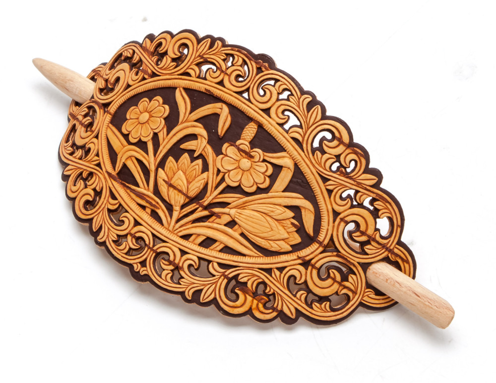 60x120 mm Patterns hand made Birchbark Hair Clip (by Maxim Birch)