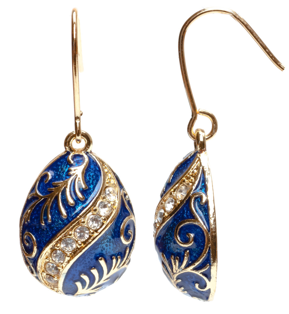 15x35 mm Blue Rhombus Egg Shaped Earrings